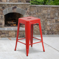 Flash Furniture CH-31320-24-RED-GG 24-inch Backless Red Metal Counter Height Stool in Red